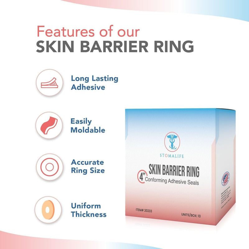 "Stomalife 4" Skin Barrier Rings - 10 Rings | Leak-Proof and Easy to Clean | Essential Ostomy-Colostomy-Ileostomy Accessories for Secure and Comfortable Sealing"